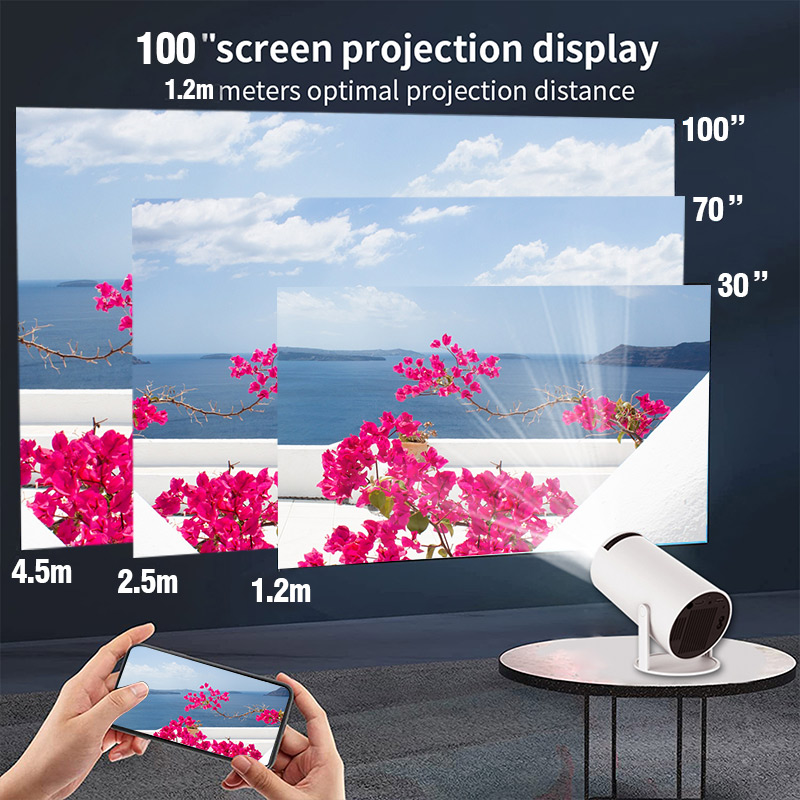 Mini -projektor, HY300 Portable Projector, 4K/200 ANSI -projektor med 2,4/5G WiFi och Bluetooth. Automatisk stege korrigering, 40-130 tum skärm, 180 ° Flip, Android 11.0