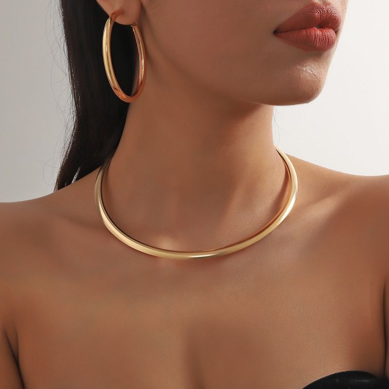 Регулируемый преувеличенный металлический геометрический браслет с открытым ожерельем для женщин.