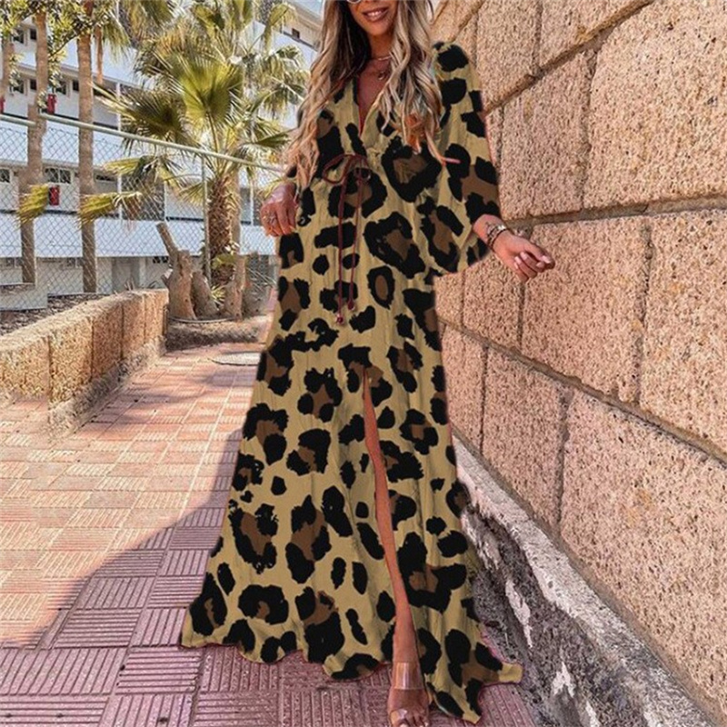 Womens V-neck Printed Long Dress Beach Coverups For Women Summer Flower Beachwear Cover Ups Bath Dresses Plus Size 3XL 2024 European American NEW