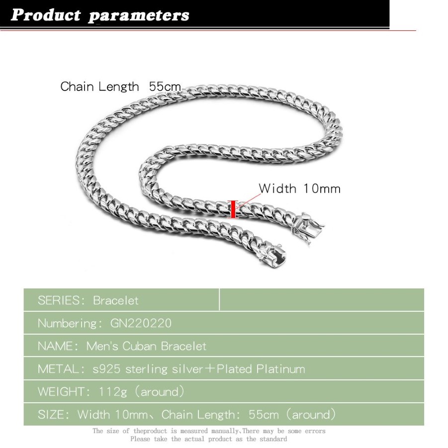 ファッション10mmメンズネックレススターリングシルバー925ジュエリーキューバリンクチェーンハンサムクールな男性ネックレスギフトx0509281k