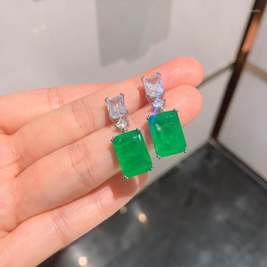 Stud Earrings Fashion Design Square Cut Emerald CZ Drop Earring Female Silver Color Dangler Vintage Wedding Engagement Jewelry308s