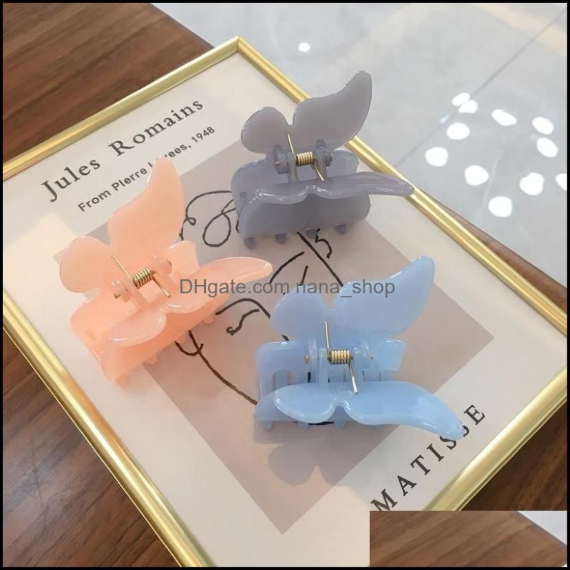 Clamps Hair Jewelry Length 5 Cm Women Scrunchies Butterfly Shaped Solid Color Medium Size Plastic Claw Clips Dhzds231v