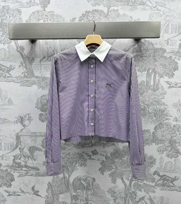 Bloups feminina camisas designer primavera/verão novo miU simples e casual estilo moda faixa contraste de cor, redução de pólo versátil camisa de pescoço zhx5