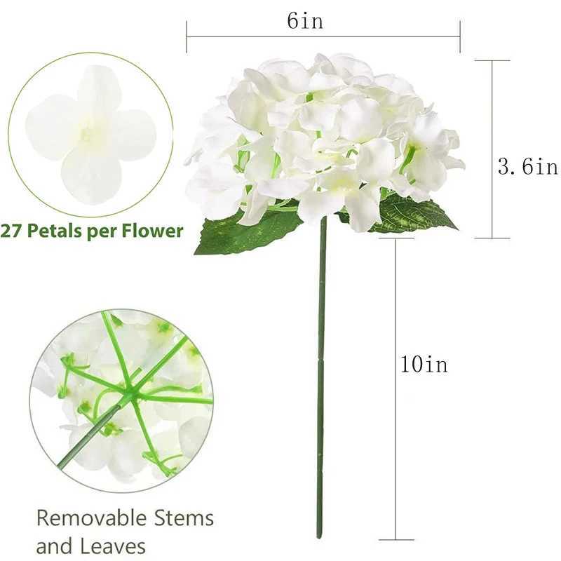 Flores de hortênsia de vegetação floral Faux Floral com hastes removíveis Silk Hedgeas Heads Flowers for Wedding Centerpieces Party T240422