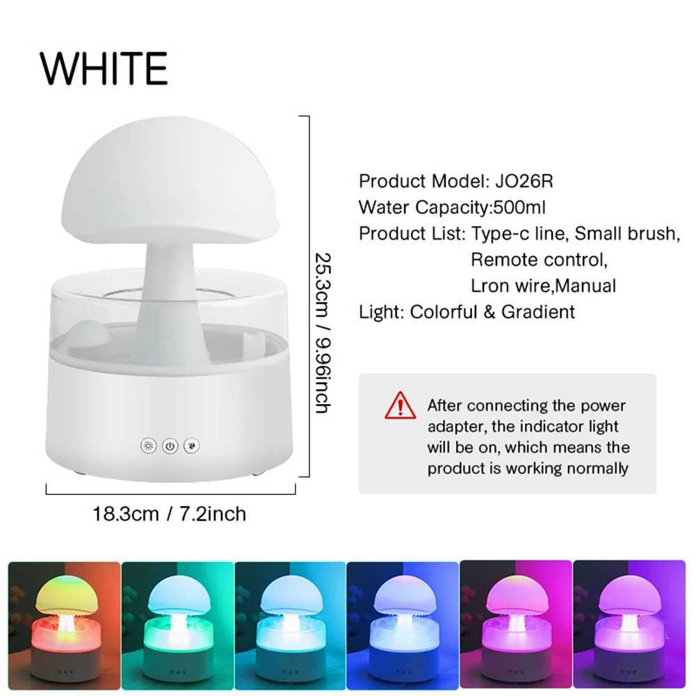 Humidificateurs Champignons Pluie de nuage humidificateur relaxant la machine d'aromathérapie de goutte de pluie Raindrop Ultrasonic Atomisation Humidificateur Couleur de nuit Lumière Y240422