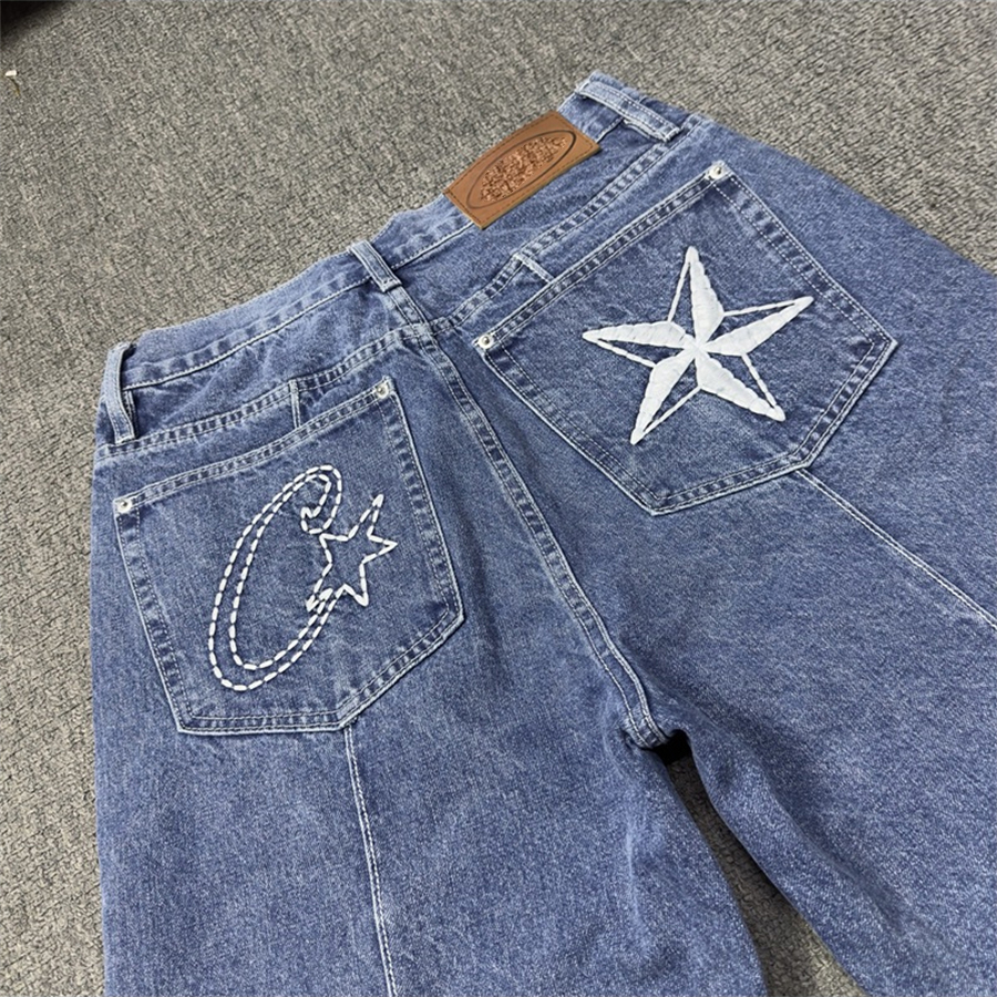 Men's jeans designer jeans classic pants American high street retro old casual five pants star embroidery loose casual pants