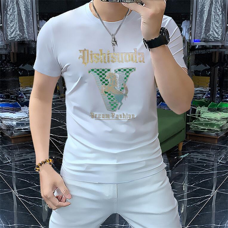 New 2024 Luxury High Quality Mens Designer T Shirt White Black Hot Drill Letter Tshirts Men Women Short Sleeve Fashion Brand Designer Top Tees Asian Size M-5XL