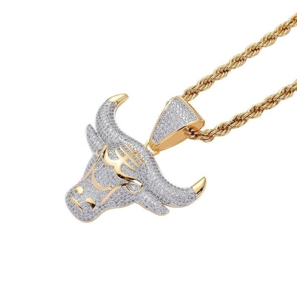 Collane a ciondolo Hip Hop Out Zircon Animal Bull Head Collana uomini Punk Rock Punk Rock Gioielli GiftPendant Necklacespenda251A