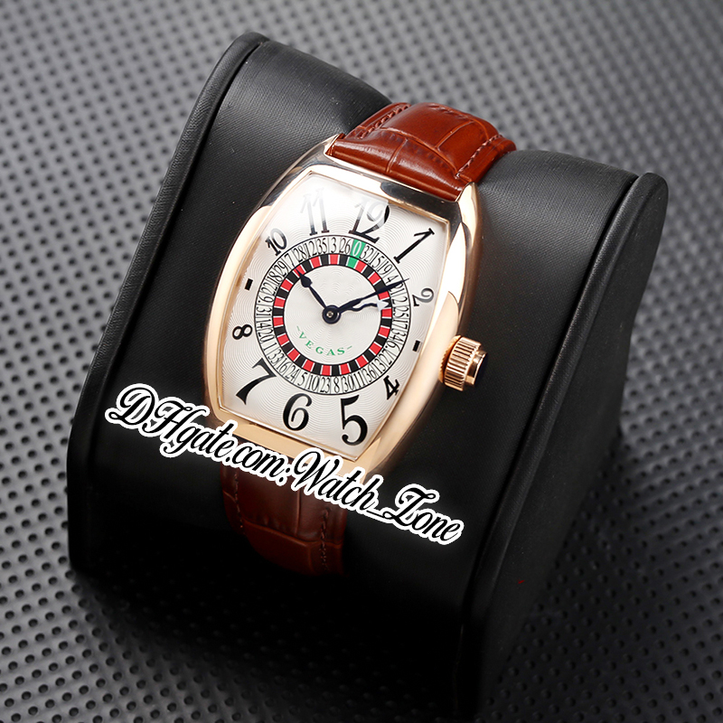 Vegas Edition Speciale Munegu 8880 Cal.Sk Automatic Homme montre un cadran blanc Rose Gold Brown Le cuir brun Hsf 39,5 mm Gents Watches