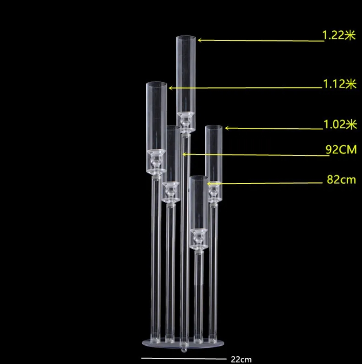 10 szt. Świeca ślubny 118 cm Wysokie centralne Acrylic 5 Arms Candelabra na imprezę i mariage dekorację świec Candle