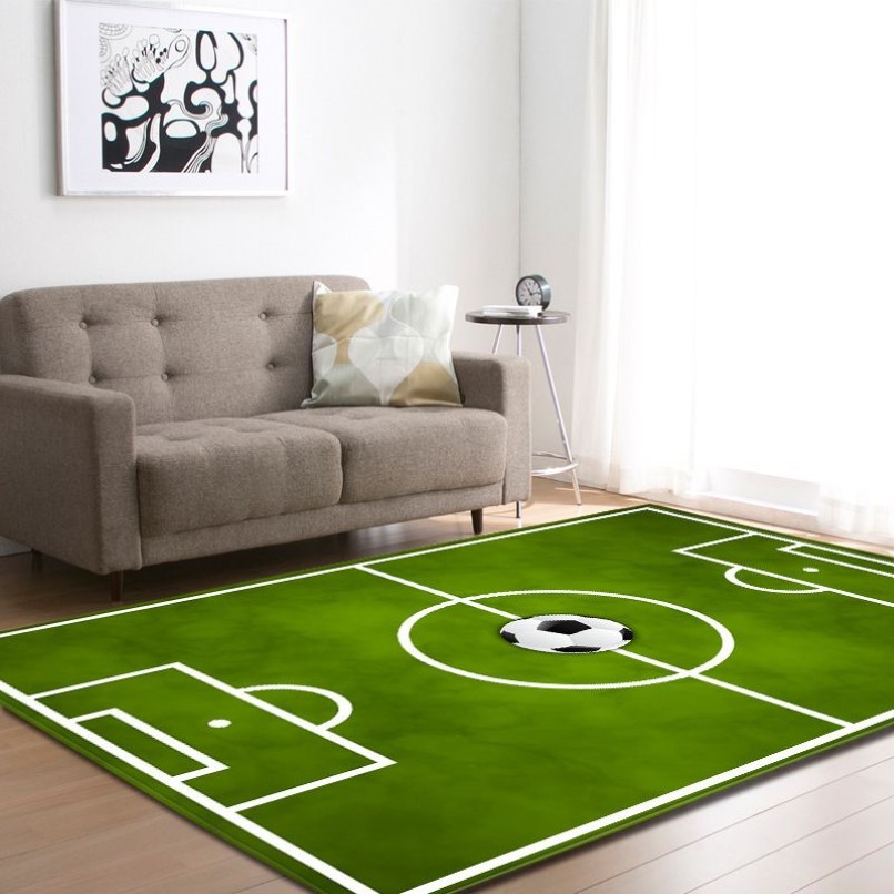 3Dサッカーフットボールフィールドラグカーペット子供プレイベッドルーム装飾マットアンチスリップフランネルベッドサイドエリアラグパーラーリビングルームY245H