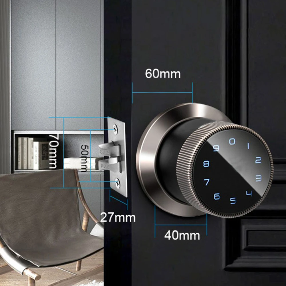 Contrôle TTLOCK Bluetooth App Access Control Biométric Finger Emprent Lock Electronic Handle Ball Lock Support 5 Méthode de déverrouillage Smart Lock