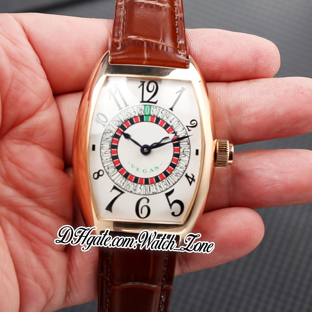 Vegas Edition Speciale Munegu 8880 Cal.Sk Automatic Homme montre un cadran blanc Rose Gold Brown Le cuir brun Hsf 39,5 mm Gents Watches