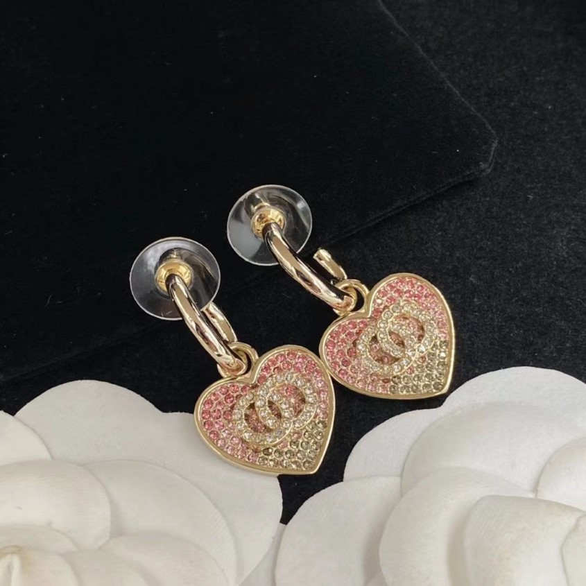 Heart Dangle Earrings 18k gold-plated ring hook with Swarovski pink rhinestones Female designer earrings set off women's yout2675