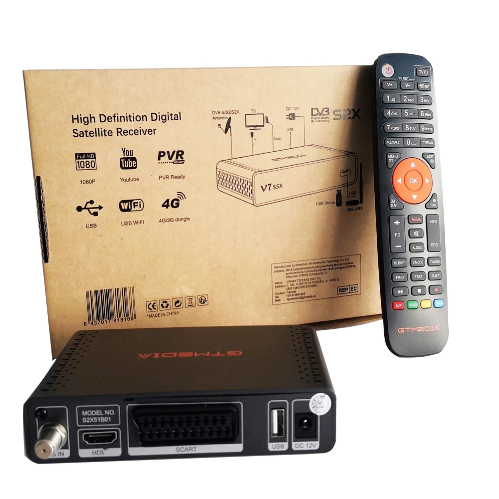 Mottagare FTA 1080p GTMedia V7 S5X DVBS2 Satellitmottagare med USB WiFi Digital Receptor GTMedia V7S2X Upgrade Freesat V7S HD No App