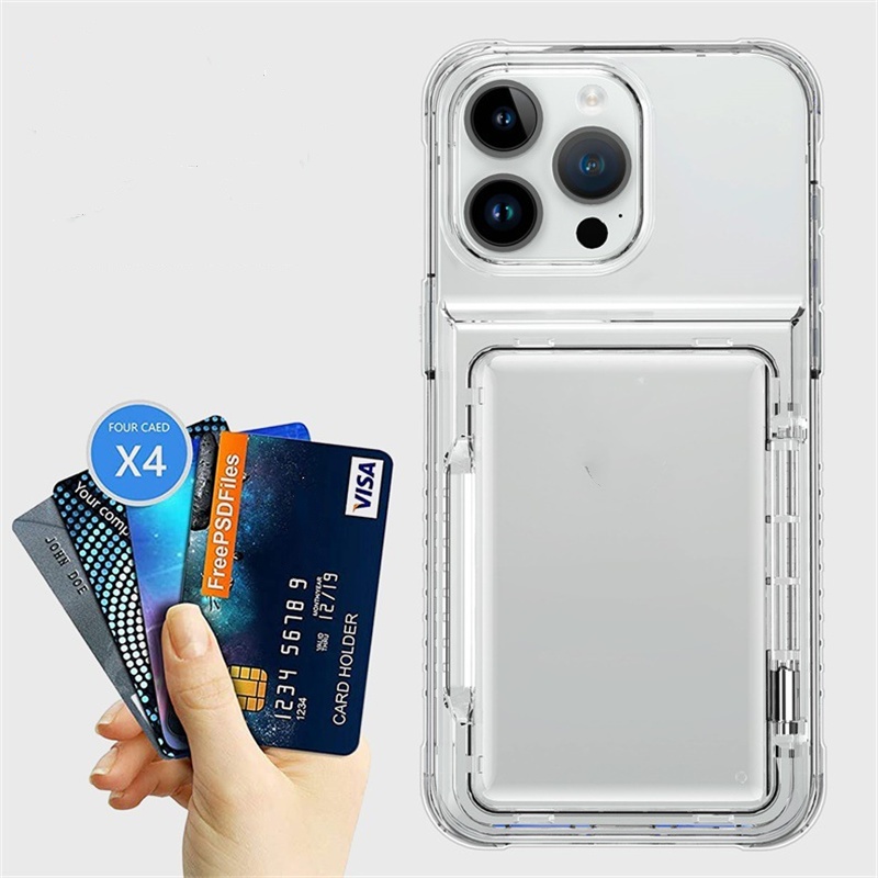 2024 For IPhone 15 Pro Transparent Phone Case for Apple 14 pro max 11 12 13 Beer Flip Card Fall Protection Case Holder Anti-fall Shockproof Cover Factory Price