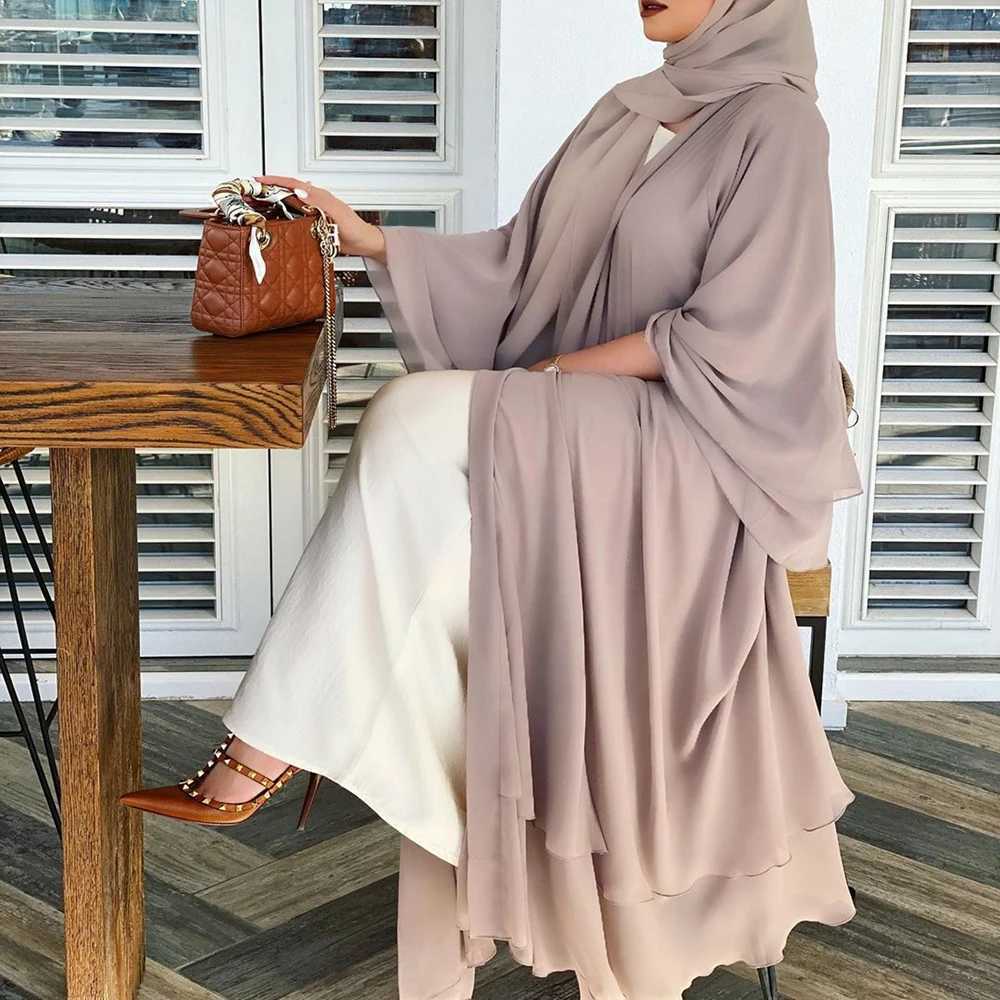 Vêtements ethniques Ramadan Eid Mubarak en mousseline de soie ouverte Abaya Kimono Dubaï Turquie Islam Kaftan Muslim Dress Vêtements Abayas pour femmes Robe Femme Caftan D240419