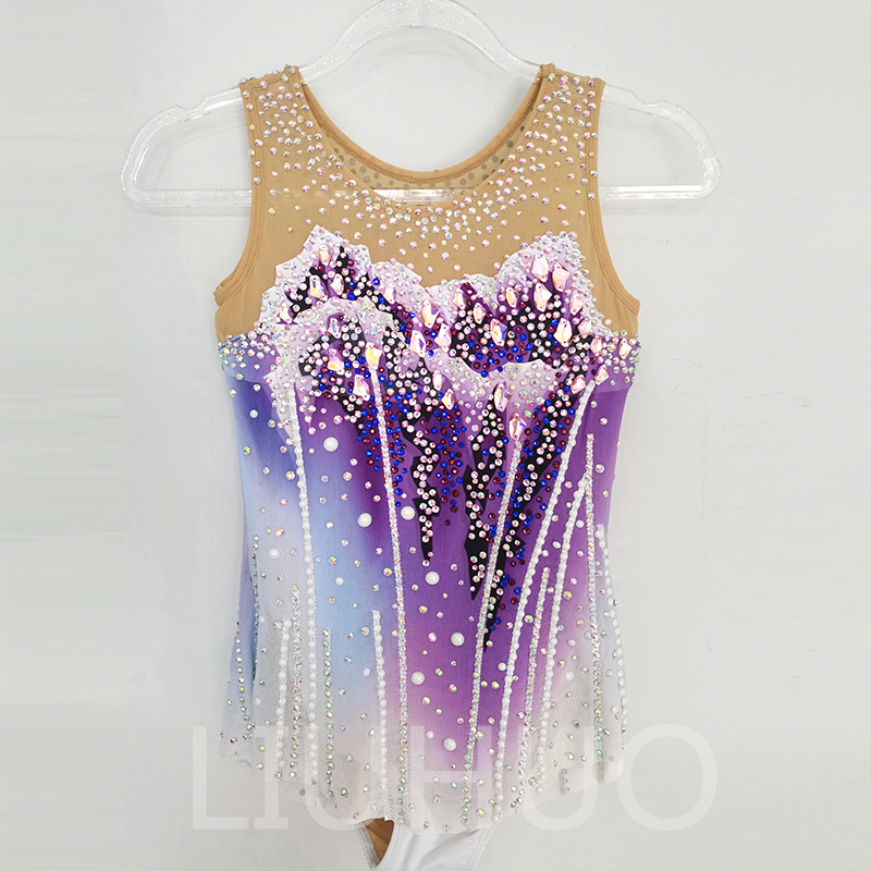 LIUHUO Customize Colors Rhythmic Gymnastics Leotards Girls Women Competition Artistics Gymnastics Performance Wear Crystals Purple BD1790