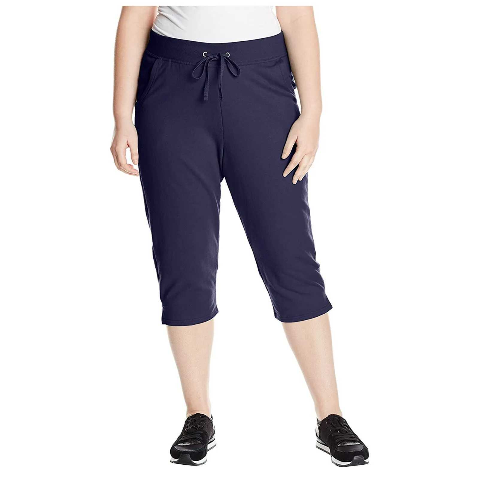 Pantalon féminin Capris Femmes Plus Taille de traque à cordon Élastique pantalon et pantalon de sport Y240422