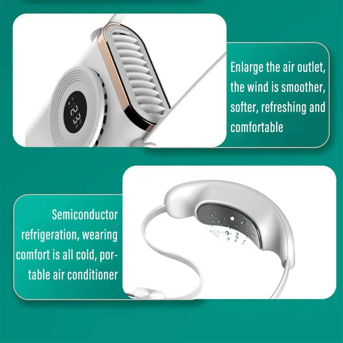 Portable Air Coolers Mini portable neck fan with cooling radio fan rechargeable USB fan air conditioning Y240422