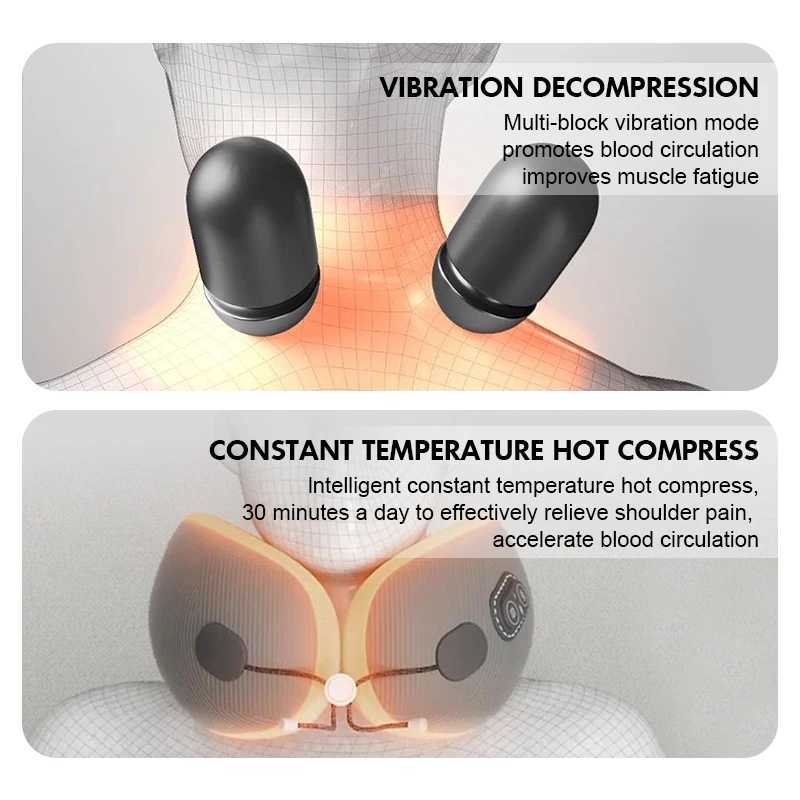 Electric massagers Travel neck pillow with massager U-shaped memory cotton sleep pillow used for airplane office nap center pillow to relieve pain Y240422