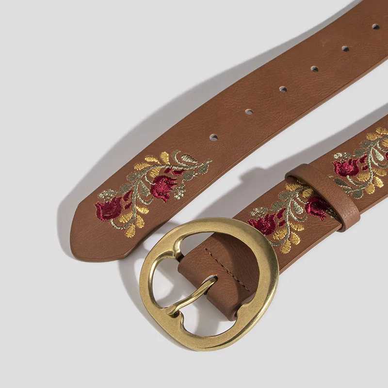 Ceintures de chaîne de taille 2023 Nouveau européen et américain Nouvelle boucle à aiguille brodée Femme Femme Femme ethnique Femmes Western Belt Y240422