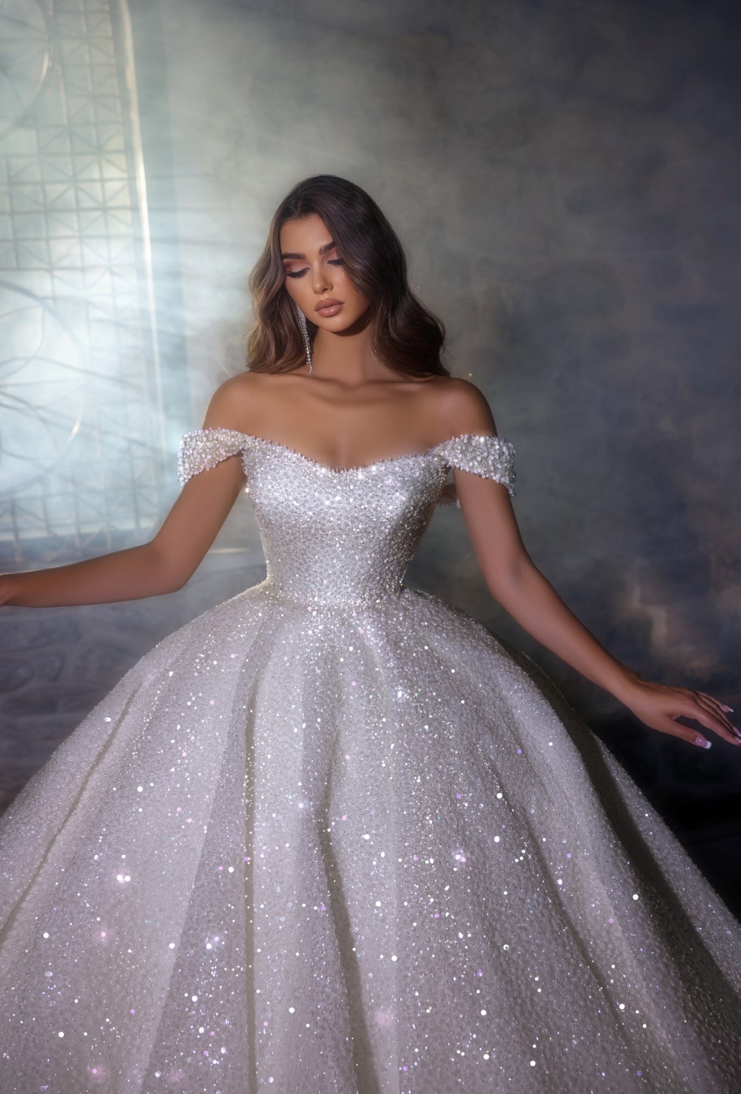 Luxury Sparkly Beading Sequined Pearls Lace Ball Gown Wedding Dress Off Shoulder short Sleeves Boat Neck princess Bridal Gowns 2024