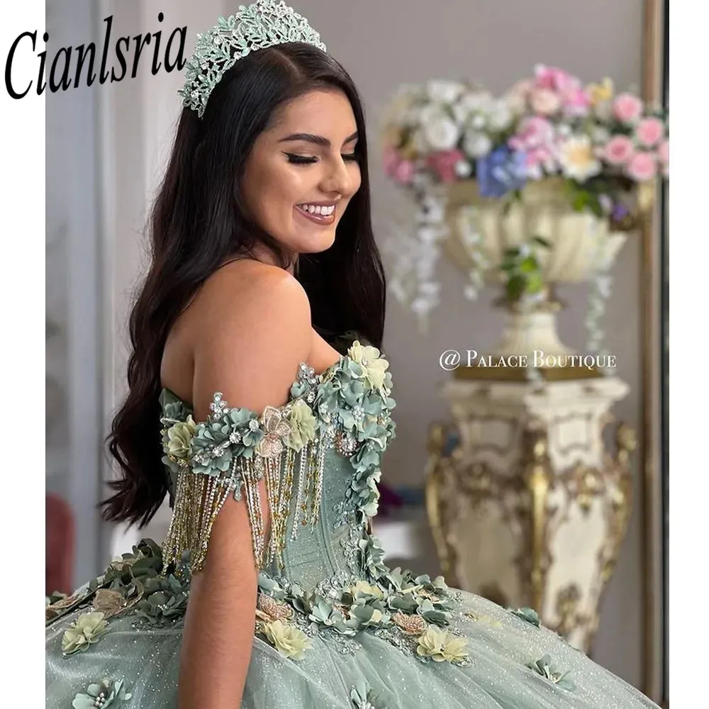 Quinceanera kleidet sich von den Schulteranwendungen Vestidos de 15 formelle elegente Prinzessin Party Kleid süßes Ballkleid