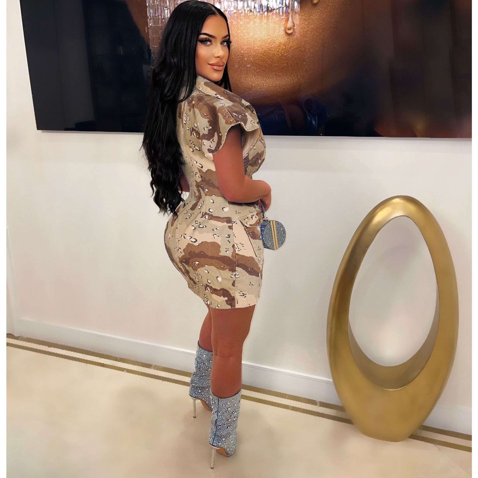 Women Suitsuits Short Bass Button Camouflage BodyCon Rompers Nightclub Party Mini Denim Abito con tasche