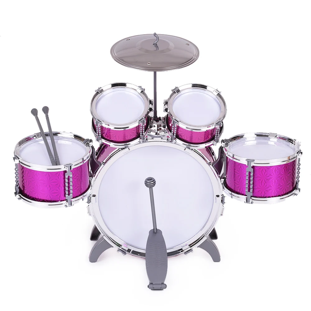 Instruments Children Jazz Drum Set with 5 Drums Small Cymbal Stool Drum Sticks Musical Instrument Toy for Boys Girls Easy to Assemble