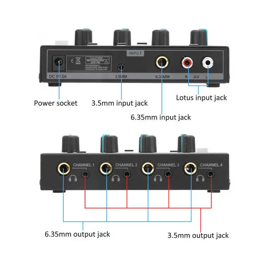 Stativ hörlurarförstärkare 4Kanal Ferroalloy Mono/Stereo Monitor Set AMPI4 100240V Laddningsbar hörlurarförstärkare