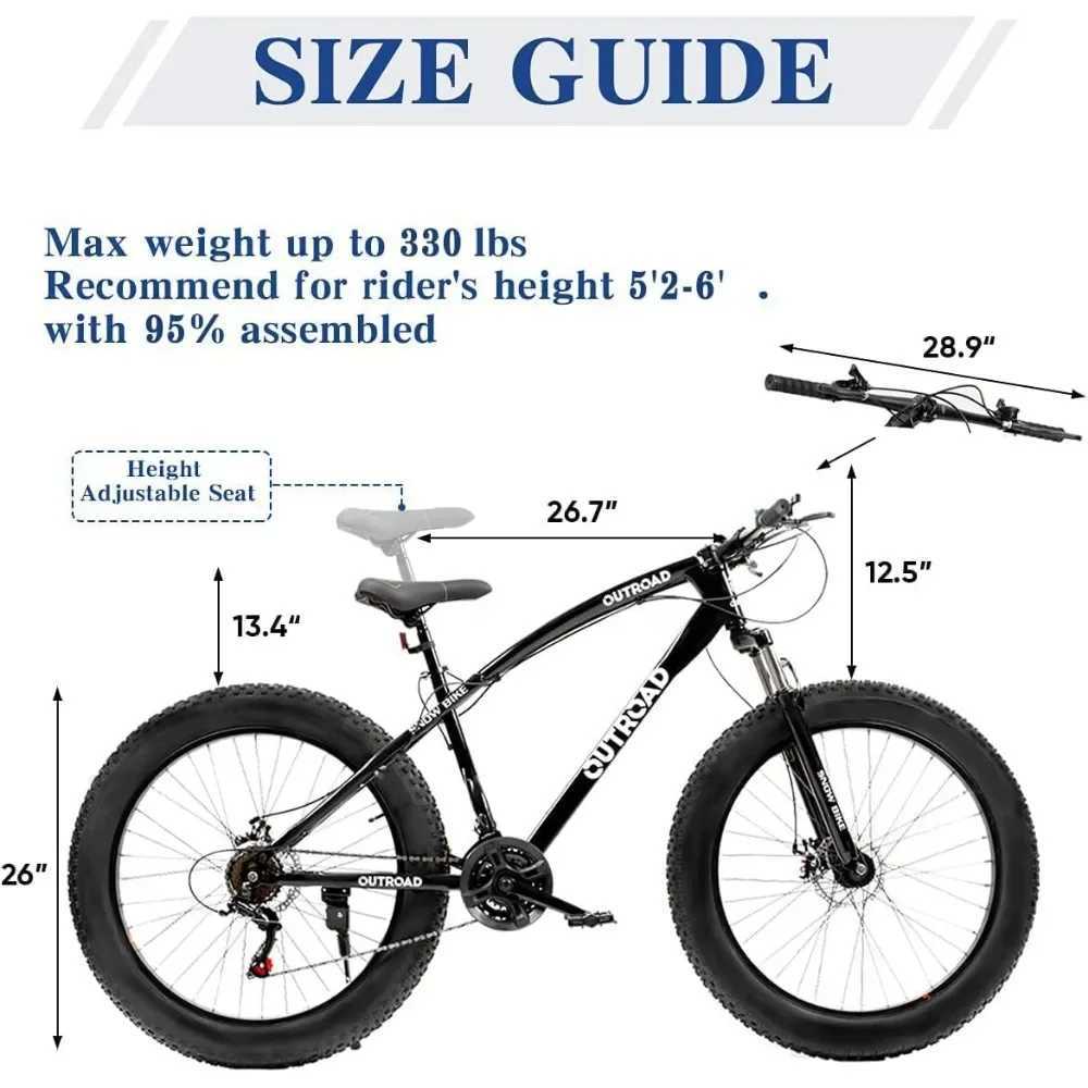 Fietsen mountainbike met 26 inch vetbanden 21 versnellingen dubbele voorste ophanging dubbele schijfremmen en hoog koolstofstalen frame anti slip fiets Y240423