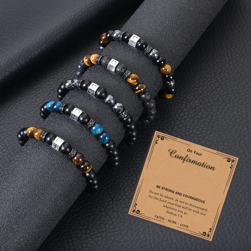 Natuurstone kraal Kruisarmband Handgemaakte blauwe tijgeroog Zwart Matte armbanden voor mannen vrouwen charma genezende yoga -kaart sieraden