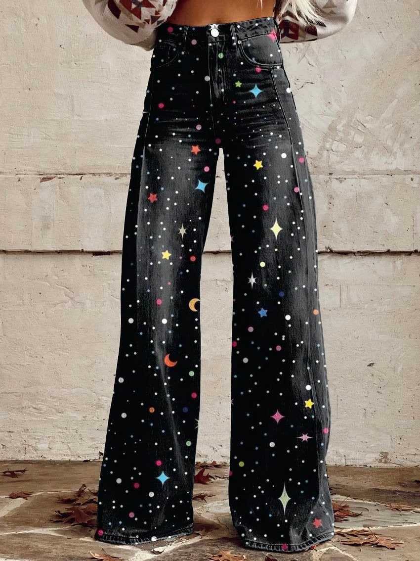 Women's Jeans Fashionable Daisy Womens Jeans High Waisted Wide Leg Pants Loose Womens Thin Imitation Jeans Wide Leg Y240422