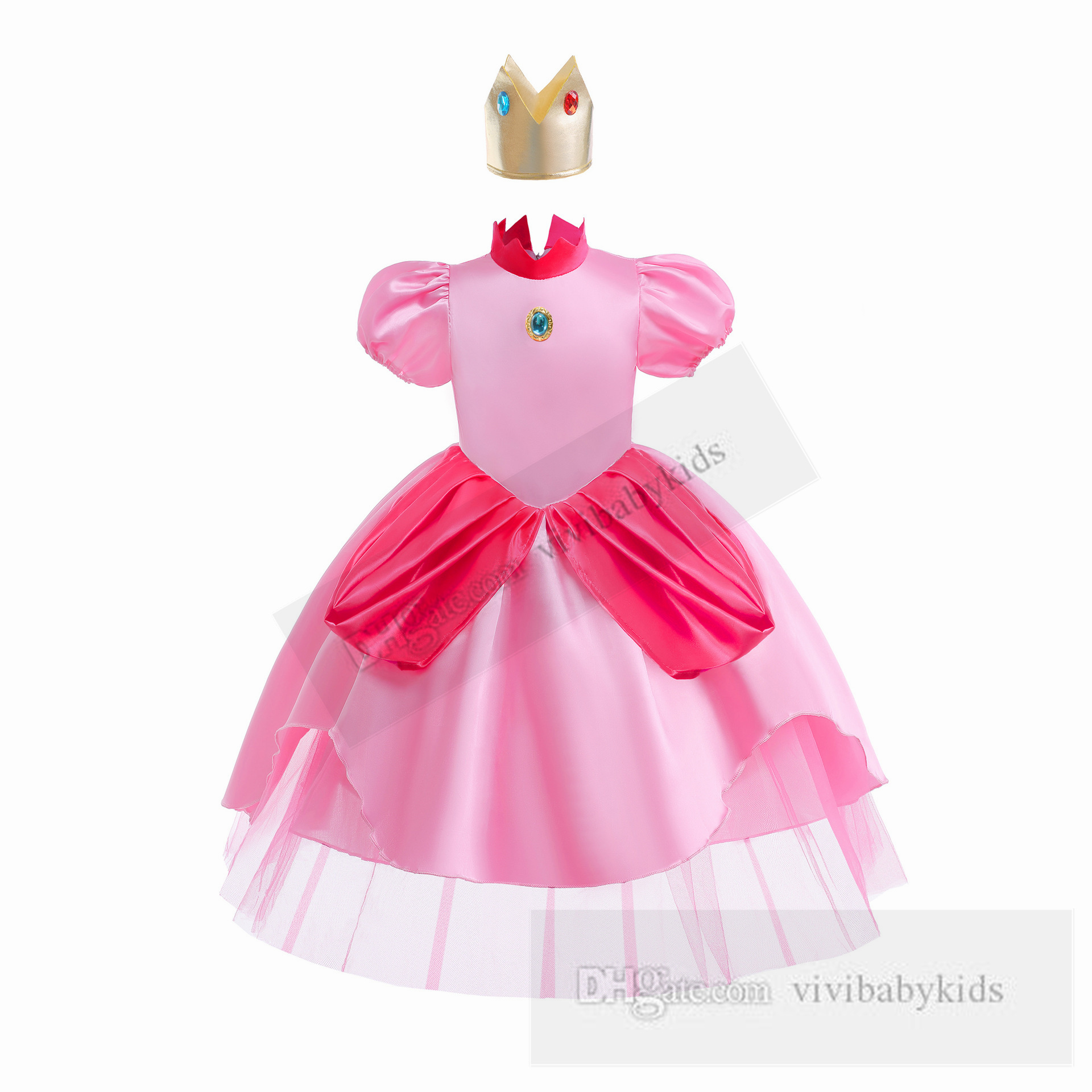 Barns tecknad anime cosplay klänning flickor puff hylsa prestanda fest klänningar jul rosa persika prinsessan kläder z7845