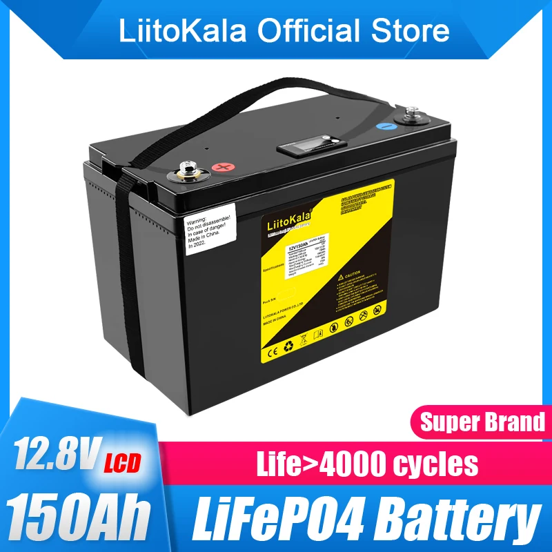 バッテリーliitokala lifepo4 12.8v 12v 150Ahリチウムバッテリー100A BMS 1200Wボートソーラーエネルギー貯蔵ゴルフカートRVインバーター14.6V20A