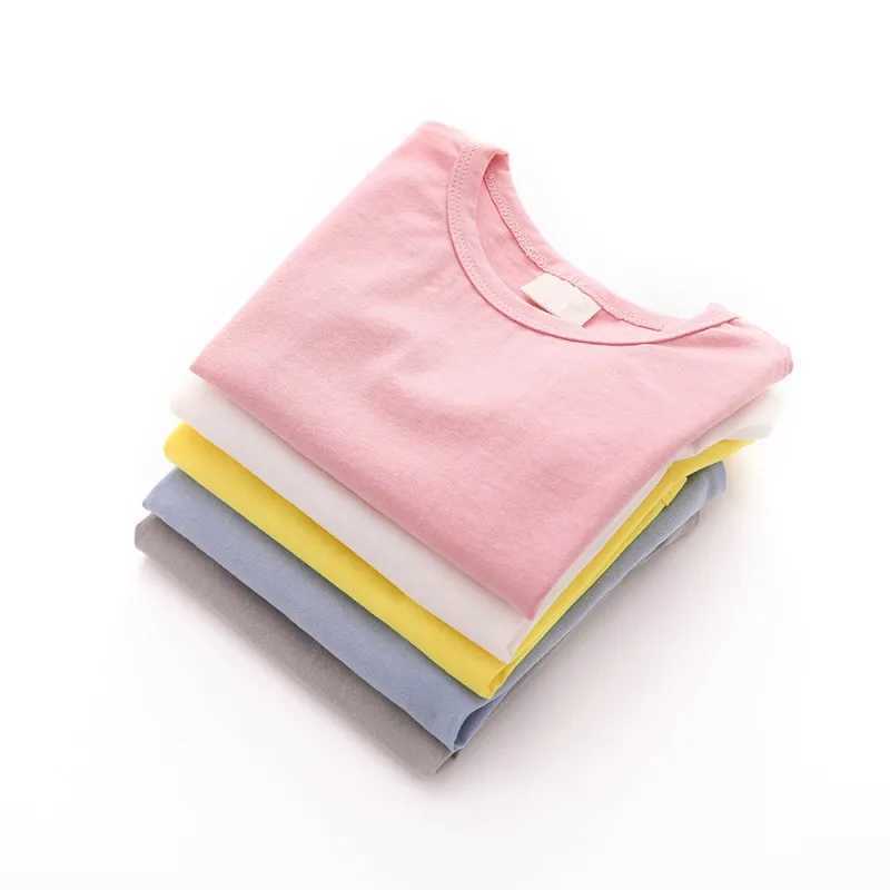 T-Shirts Sommer Kinderkinderbaby T-Shirt Mode farbige Mädchen Kurzärmelte Baumwolljungen Top Korean Casual Clothing 0-2y H240423