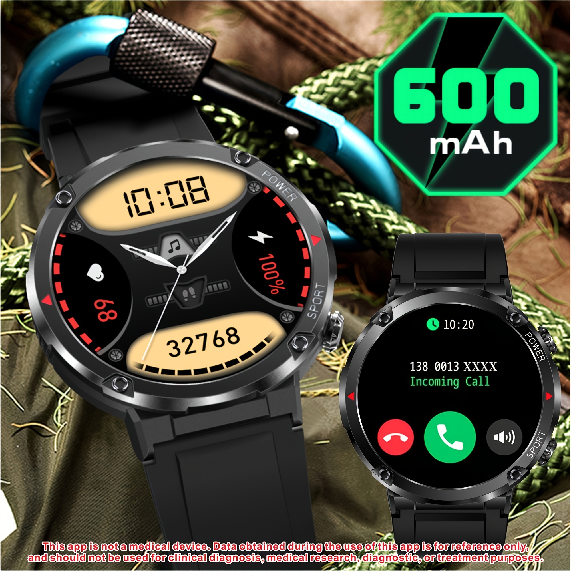 Men's Outdoor Sports Smartwatch Answering/making Calls, Suitable For IPhone And Android Phones, 1.6-inch Full Touch Screen, 600mAh Battery, Fitness Tracker