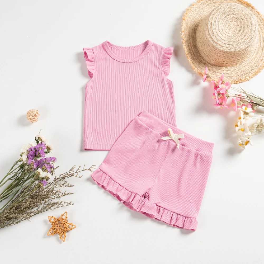 Kleidung Sets Baby Girls Clothes Sommeroutfits Anzüge für Kinder Rüschenhülsen T-Shirt und Shorts Kinder H240423