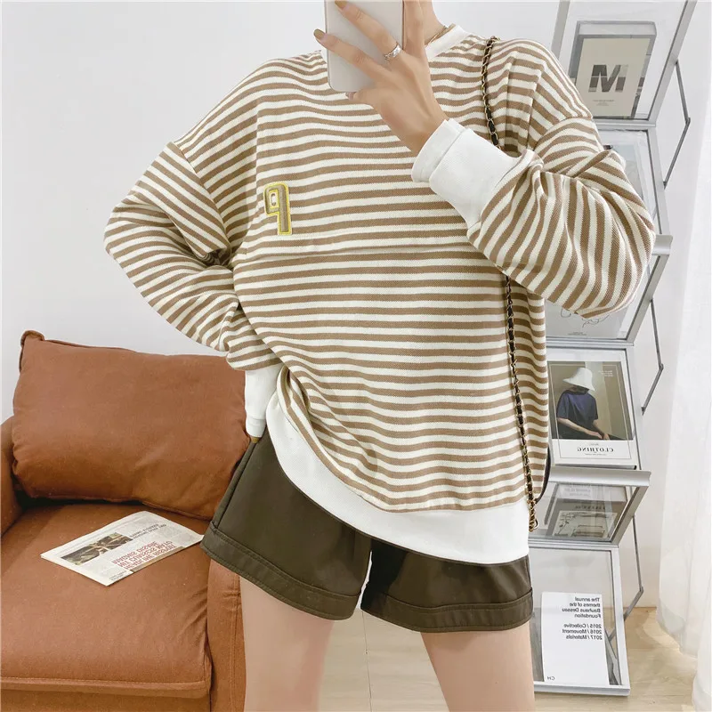 Dresses Striped Pullover Loose Casual Horizontal Zipper Breastfeeding Sweater Pure Cotton Spring Hoodies For Mother Wear Maternity 1921