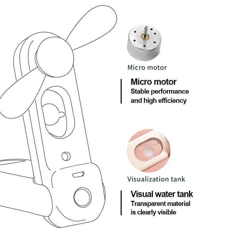 Andra apparater mini handhållna spray fläkt USB laddning bärbar nano vatten regenerering fläkt utomhus hushåll liten lätt att bära j240423