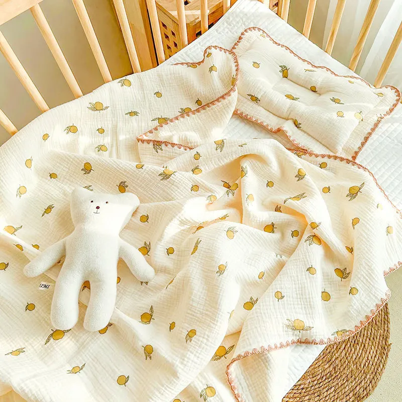 sets Newborn Baby Blanket 4 Layer Muslin Cotton Animal Bear Dots Kids Sleeping Swaddle Wrap Bedding Accessories Baby Quilts 110*135cm