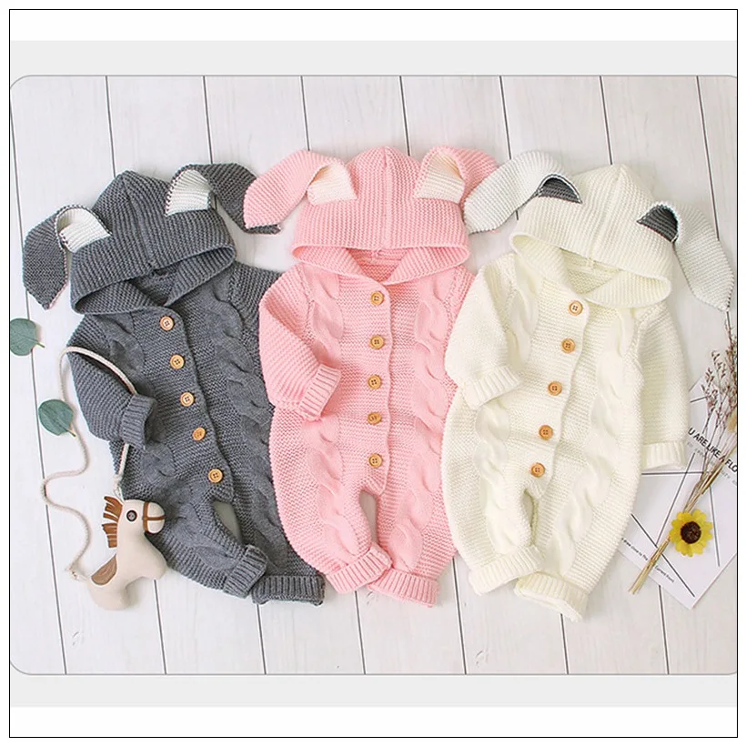 Sweaters Baby Newborn Sweater Soild Long Sleeve Winter Autumn Wool Warm Romper 024 Months Infant Boy Girl Outfits Knitted Hooded Clothes