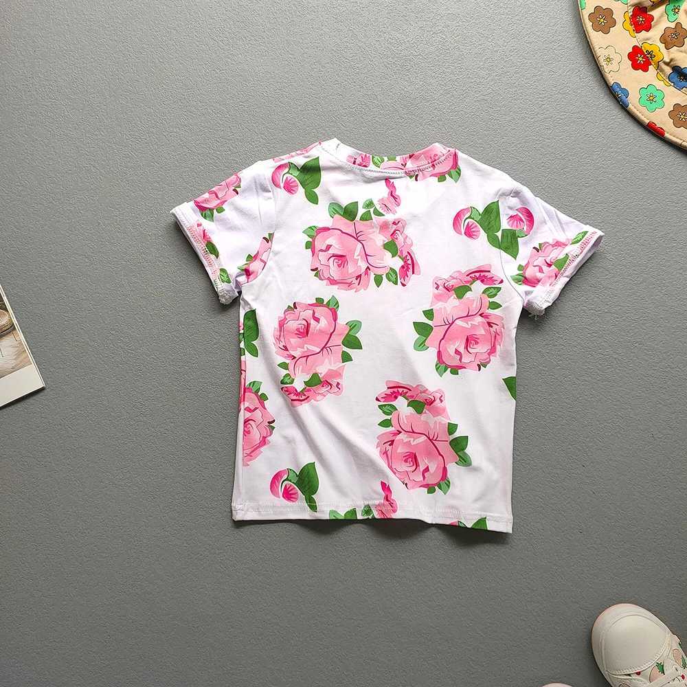 Camisetas Camiseta Korean Kids For Girls Clothes Camiseta Top Toe Top Top Tshirt Summer Flower H240423