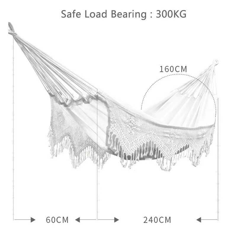 Lägermöbler 2 person maximalt 300 kg hängmatta stor brasiliansk makrame Böhmen Tassel Hammock Swing Net -stol ut/inomhus hängande hängmatta gungor Y240423