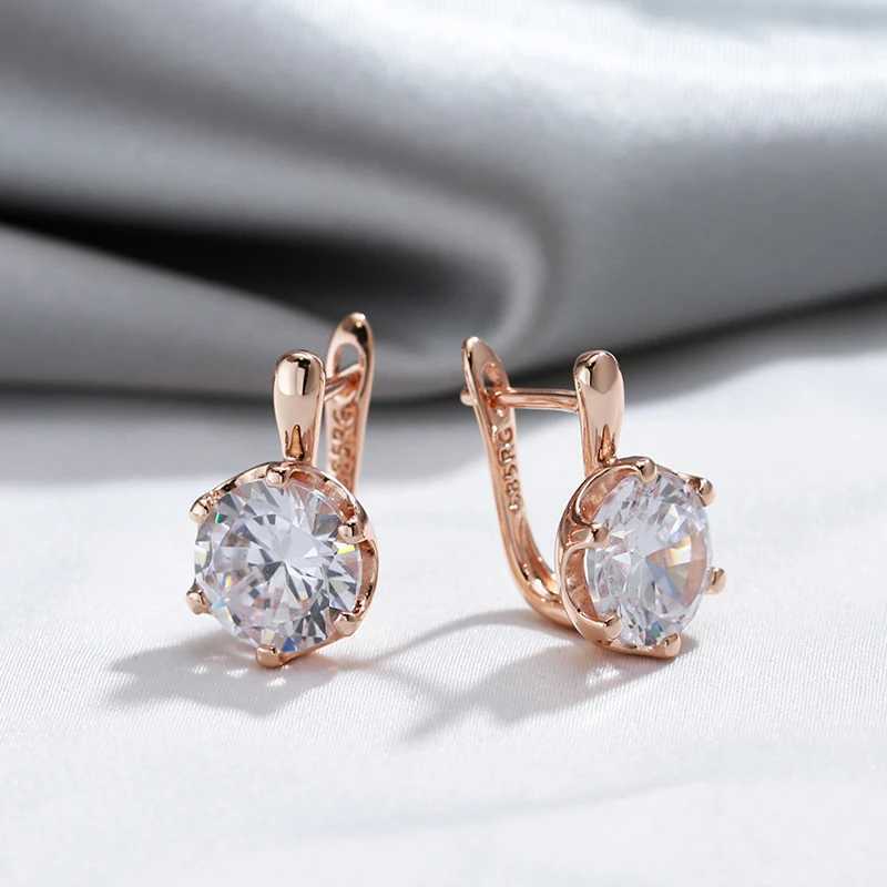 Dangle Chandelier Kinel Luxury 585 Rose Gold Color English Earrings for Women Simple Shiny Big Natural Zircon Earrings Bridal Wedding Fine Jewelry d240323