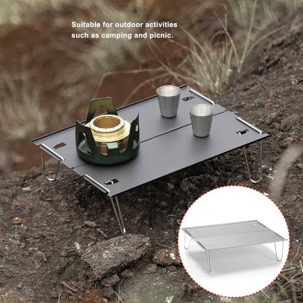 Camp Furniture Mini Backpacking toerist vouwen draagbare camping lichtgewicht picknick kleine verwijderbare tafel vouwen ultralichtgadgets opvouwbare Y240423