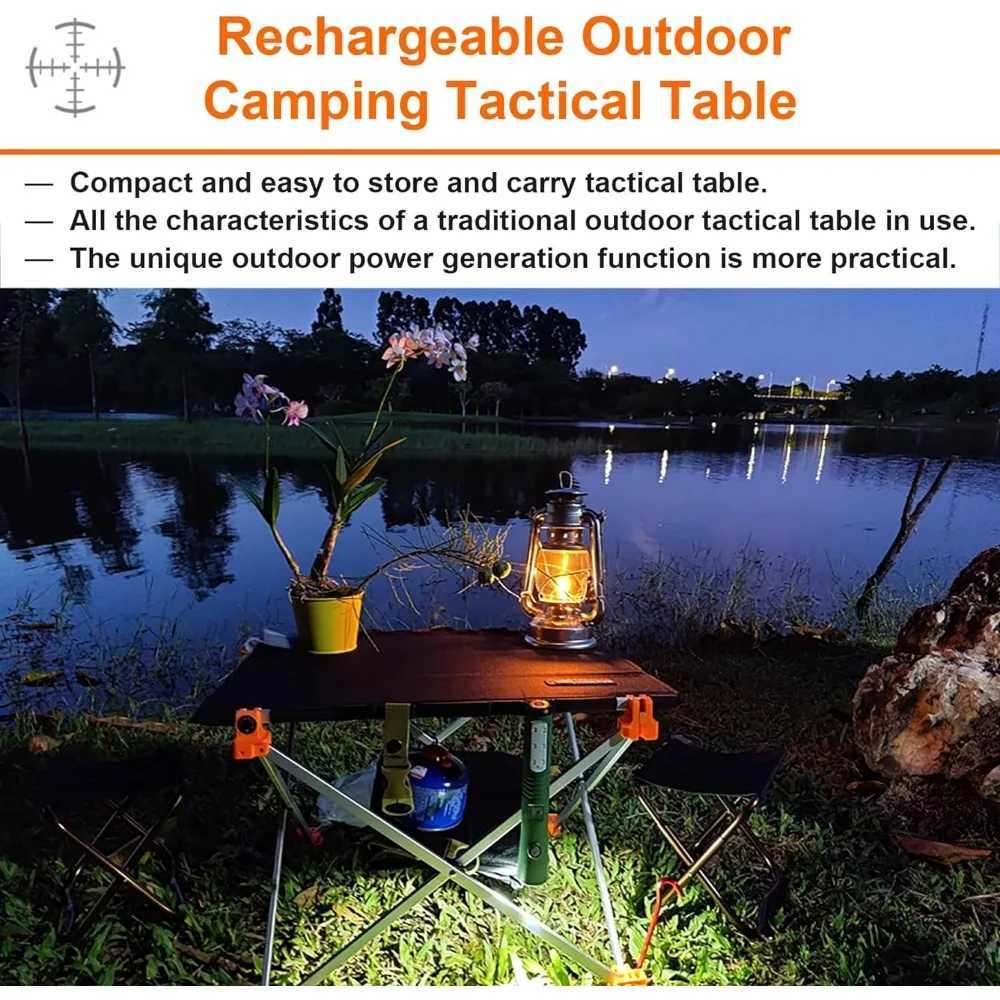 Lägermöbler Collapsible Solar Table 26W Camping Table Solar Charging Mesh Bag Två USB -portar Värme Vatten Splash Resear Beach Table Y240423