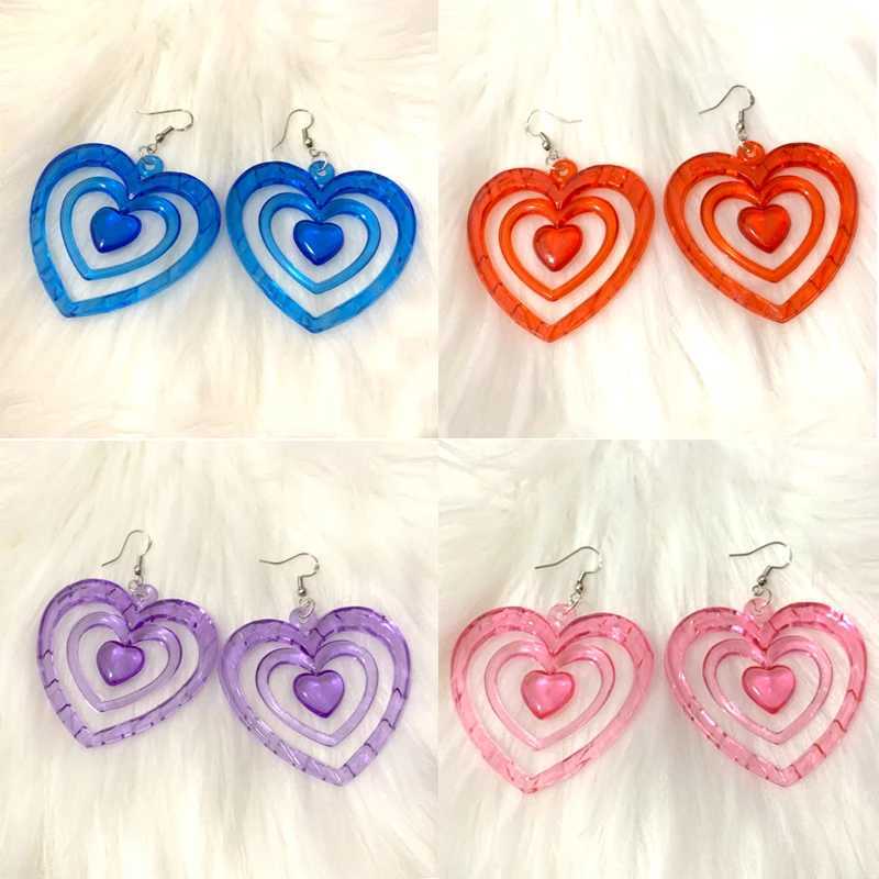 Charm Y2K Accessories Rainbow Acrylic Heart Earrings Estetic Korean Fashion Drop Earrings Women For Women harajuku smycken Kawaii Y240423