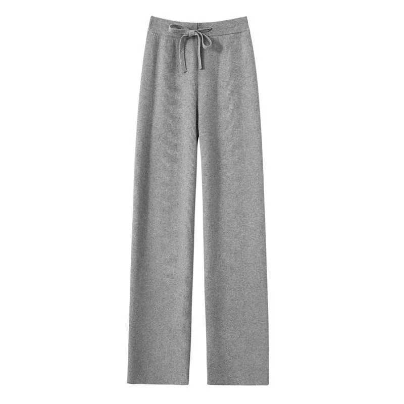 Pantaloni a gamba larga a maglia da donna a maglia pantaloni da donna Coreano Coreano Solido Pantaloni dritti di dritti Eleganti pantaloni lunghi lunghi Strtwear Y240422